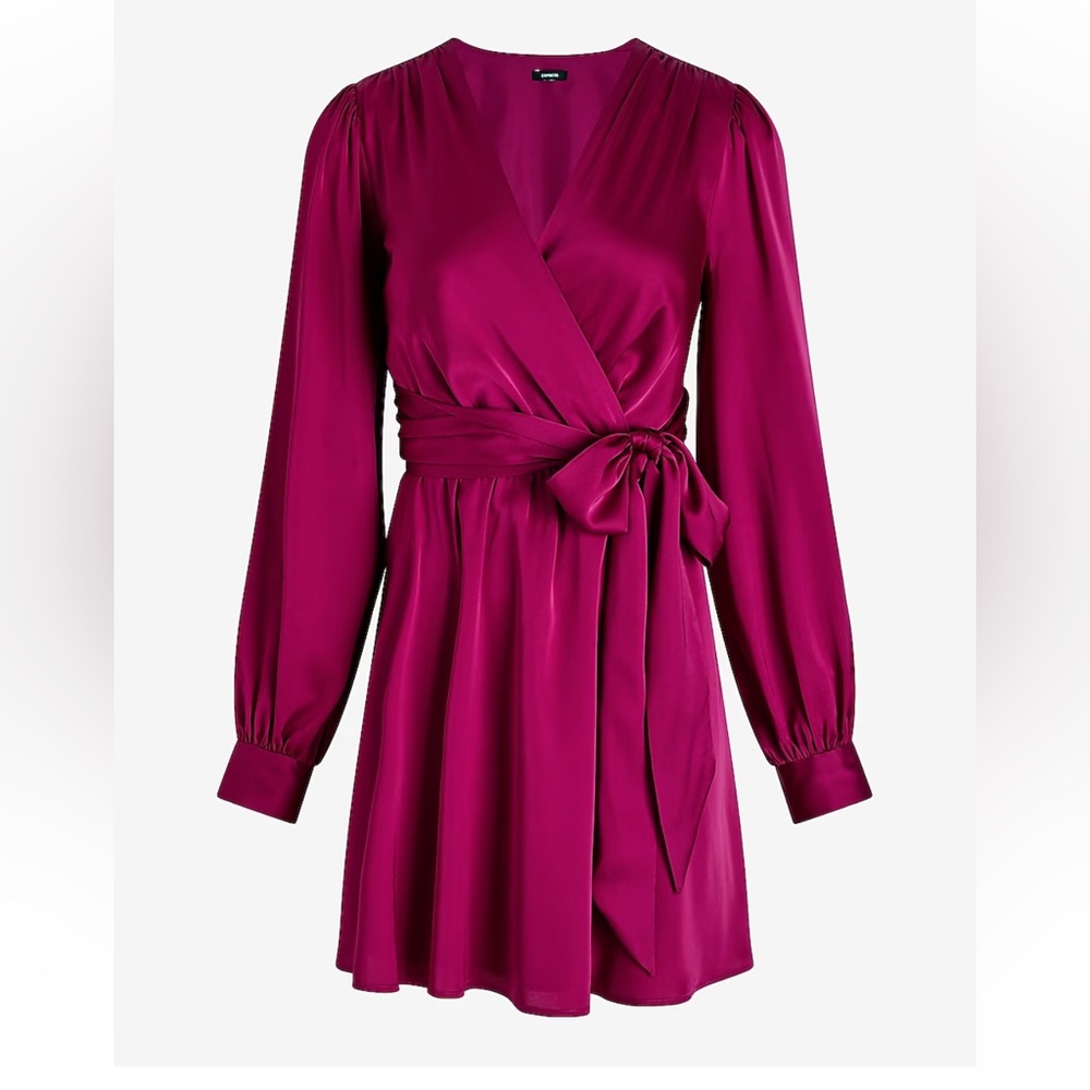 Satin Long Sleeve Tie Waist Mini Dress